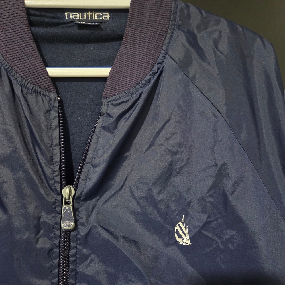Vintage Nautica Navy Blue Bomber Jacket Lightweight Full Zip Nautical‎ Logo Men